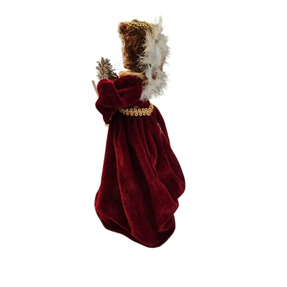 Vintage Christmas Tree Topper Angel Red Velvet Porcelain - Picture 2 of 5